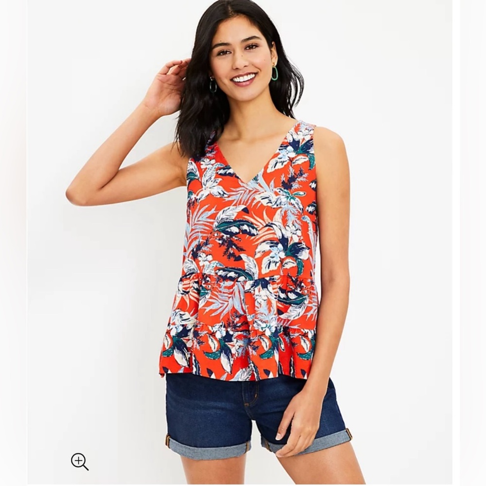 NWT LOFT Botanical Double V Peplum Shell